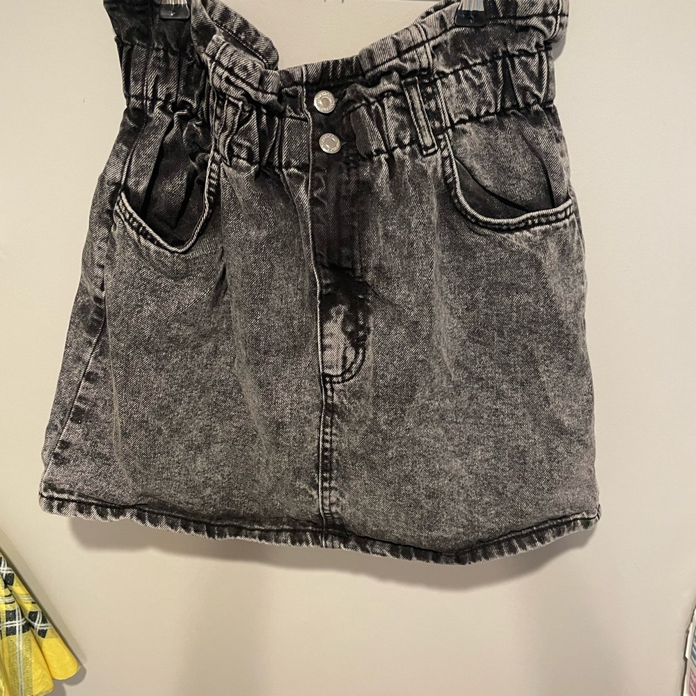 Top shop paper bag black washed denim skirt size 10.  Wore once.
